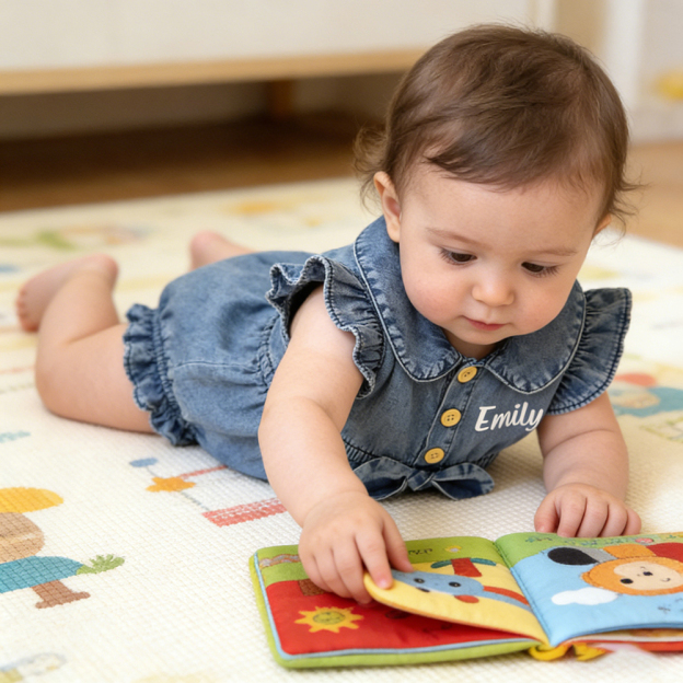 Personalized Baby Girl Elegance Denim Ruffled Romper | CWBaby476