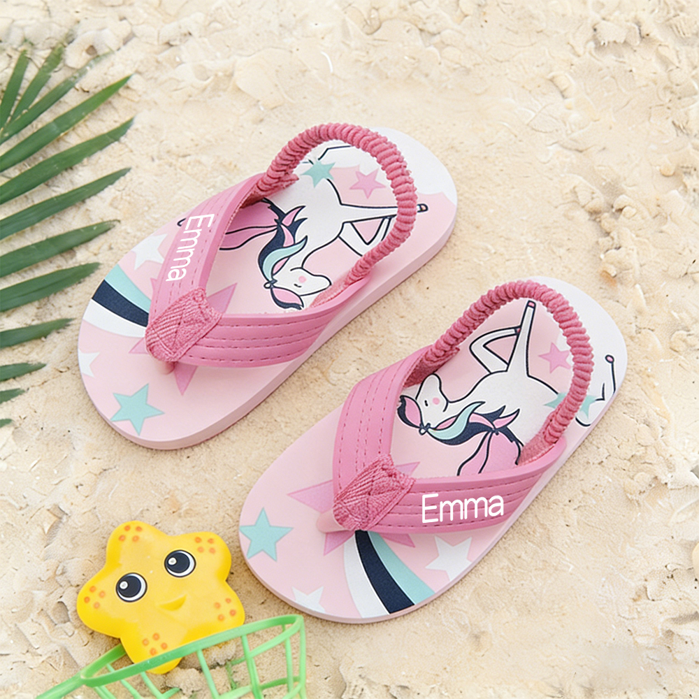 Personalized Kid summer Beach Flip Flops with Elastic Heel Strap | CWBaby474