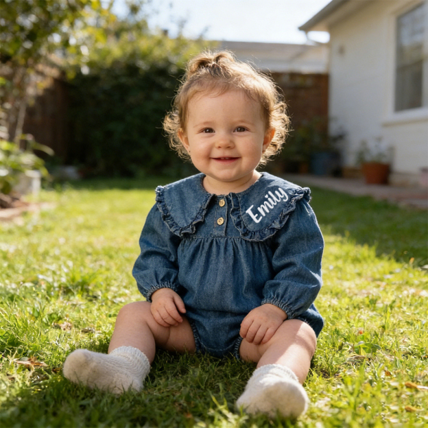 Personalized Baby Girl Vintage Peter Pan Collar Outfit | CWBaby475