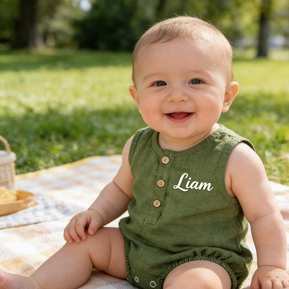 Personalized Baby Organic Linen Soft Romper | CWBaby477