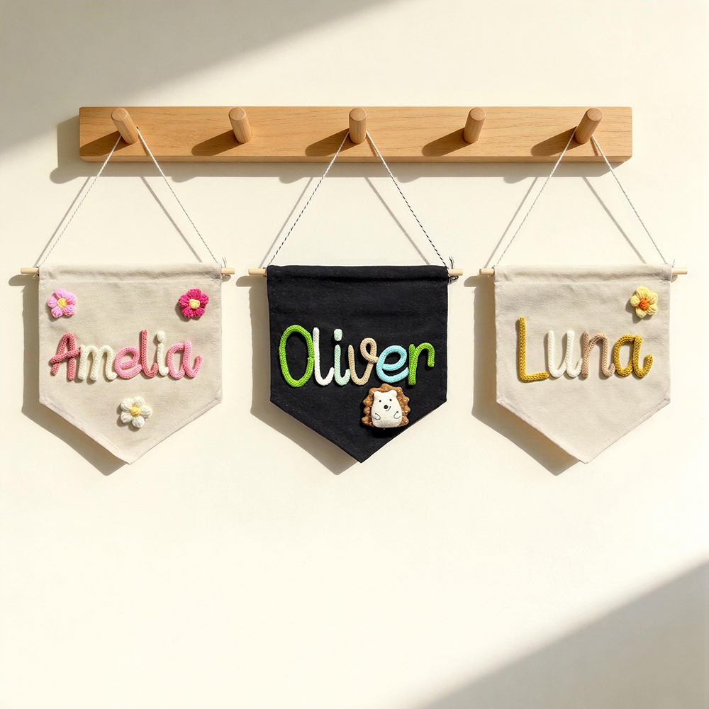 Personalized Hand Embroidery Baby Welcome Pennant Flag | CWBaby480