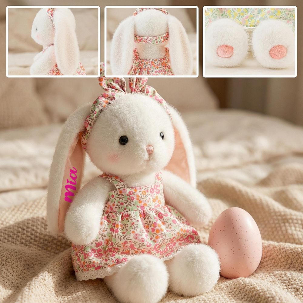 Personalized Floral Bunny Plush Huggable Toy | CWToy184