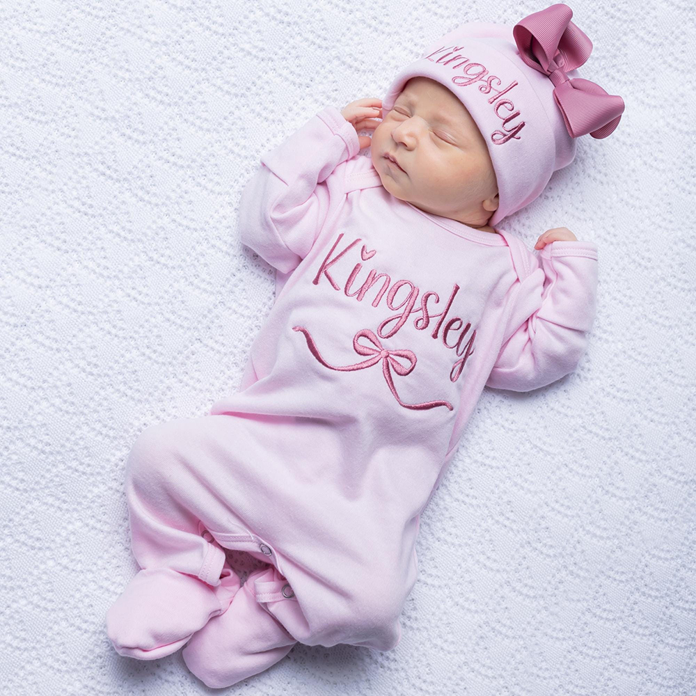 Personalized Embroidery Baby Girl Coming Home Romper and Hat Set | CWBaby482