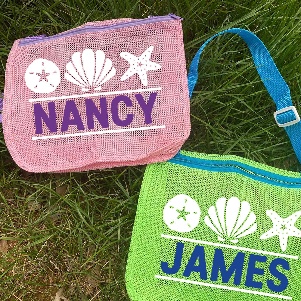 Personalized Seashell Zipper Mesh Beach Bag | CWBeach0102