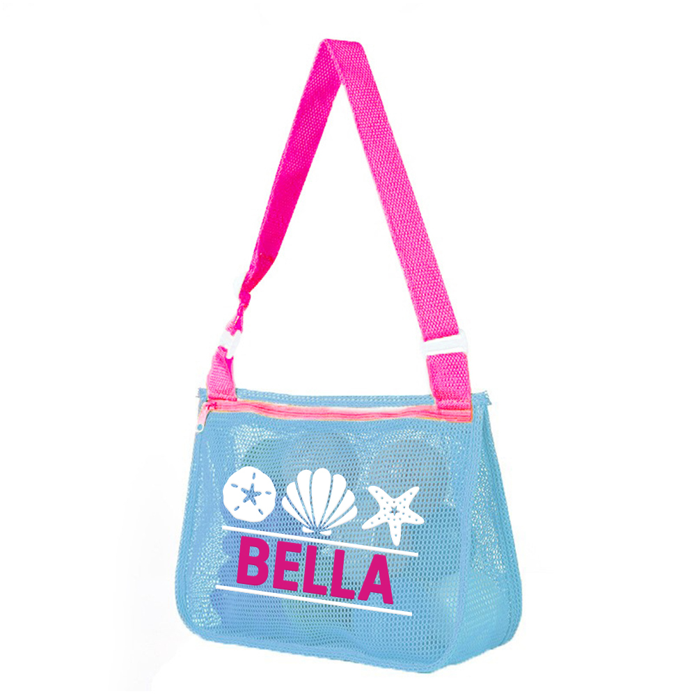 Personalized Seashell Zipper Mesh Beach Bag | CWBeach0102