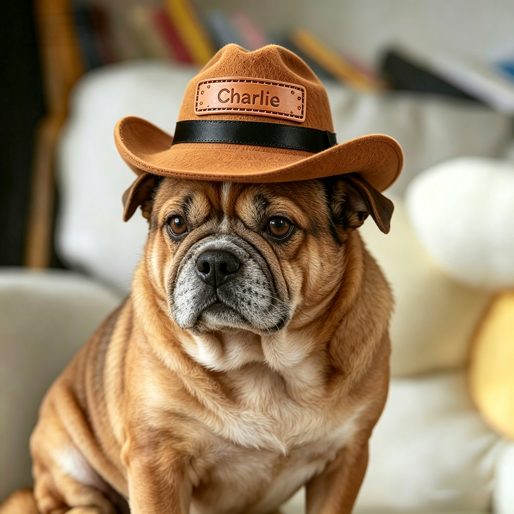 Personalized Leather Patch Pet Cowboy Hat | BKPet468