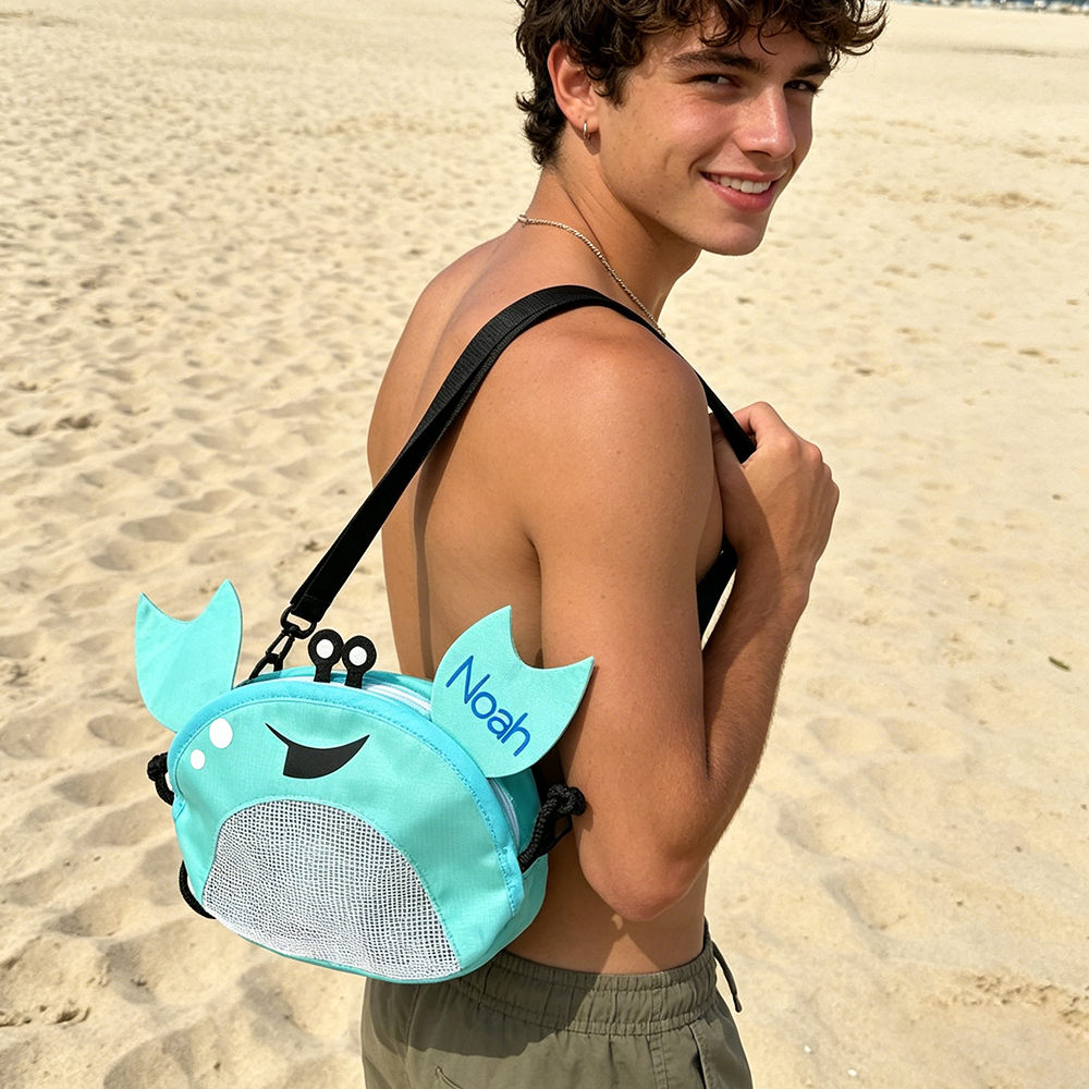 Personalized Crab Seashell Zipper Mesh Beach Bag For Kid & Adult | CWBeach245