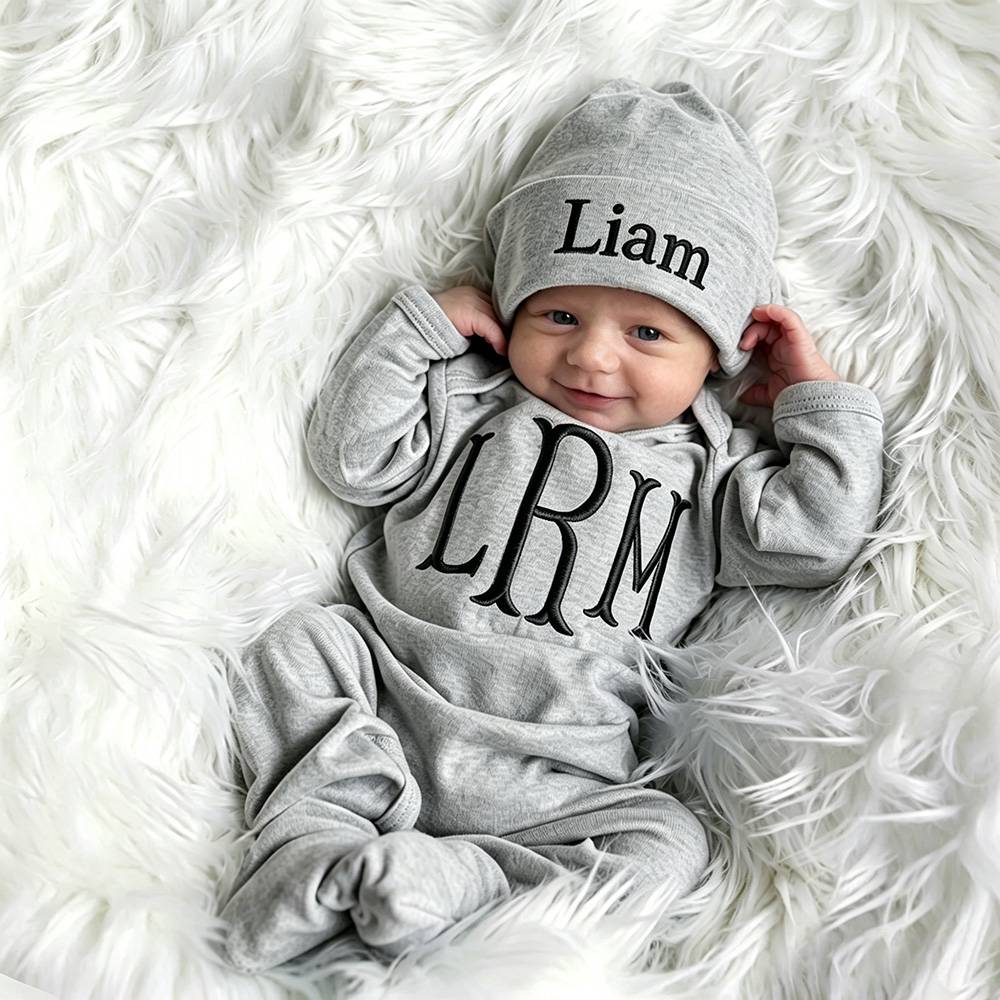 Personalized Embroidery Baby Coming Home Romper and Hat Set | CWBaby487