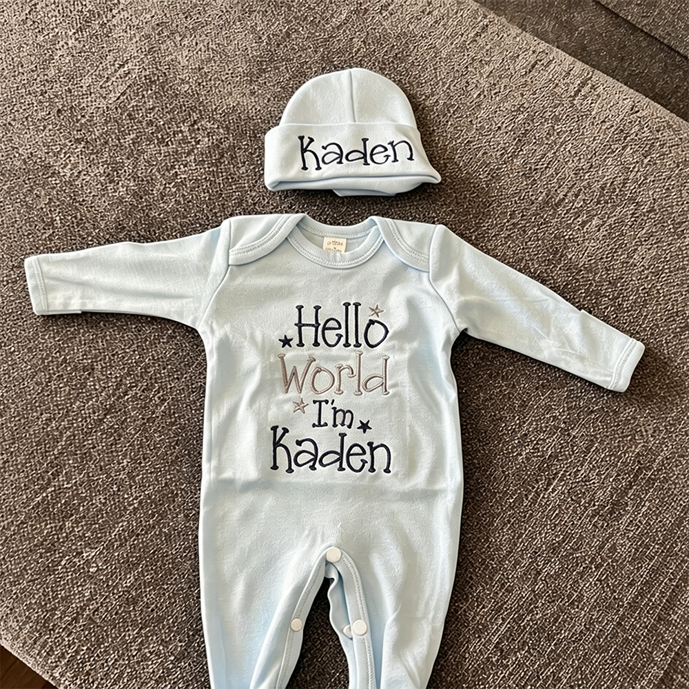 Personalized Embroidery Baby Hello World Outfit | CWBaby495