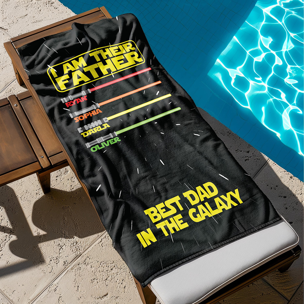 Personalized Best Dad in the Galaxy Towel for Summer & Beach | CWTowel196