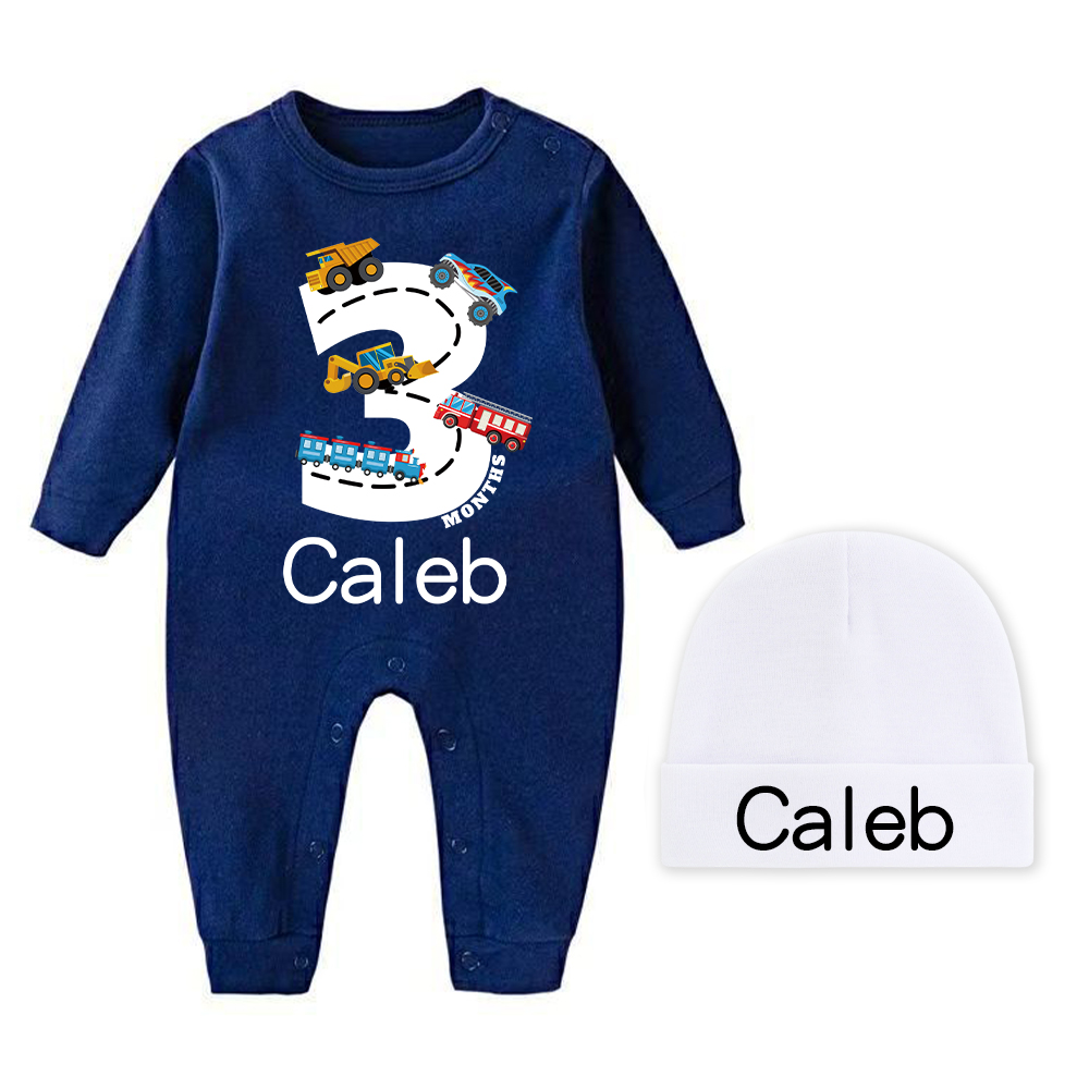 Personalized Baby Transportation Vehicle Romper With Hat Set | CWBaby497