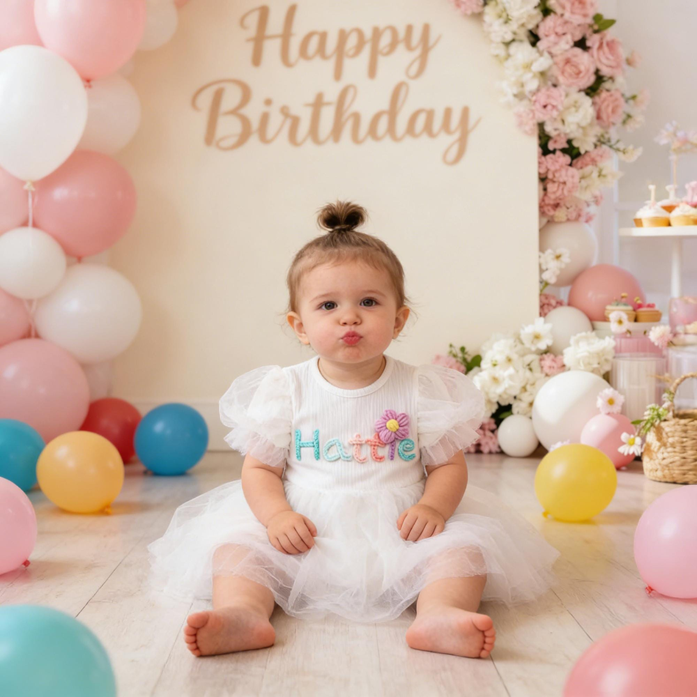 Personalized Hand Embroidered Baby Girl Tutu Dress | CWBaby428