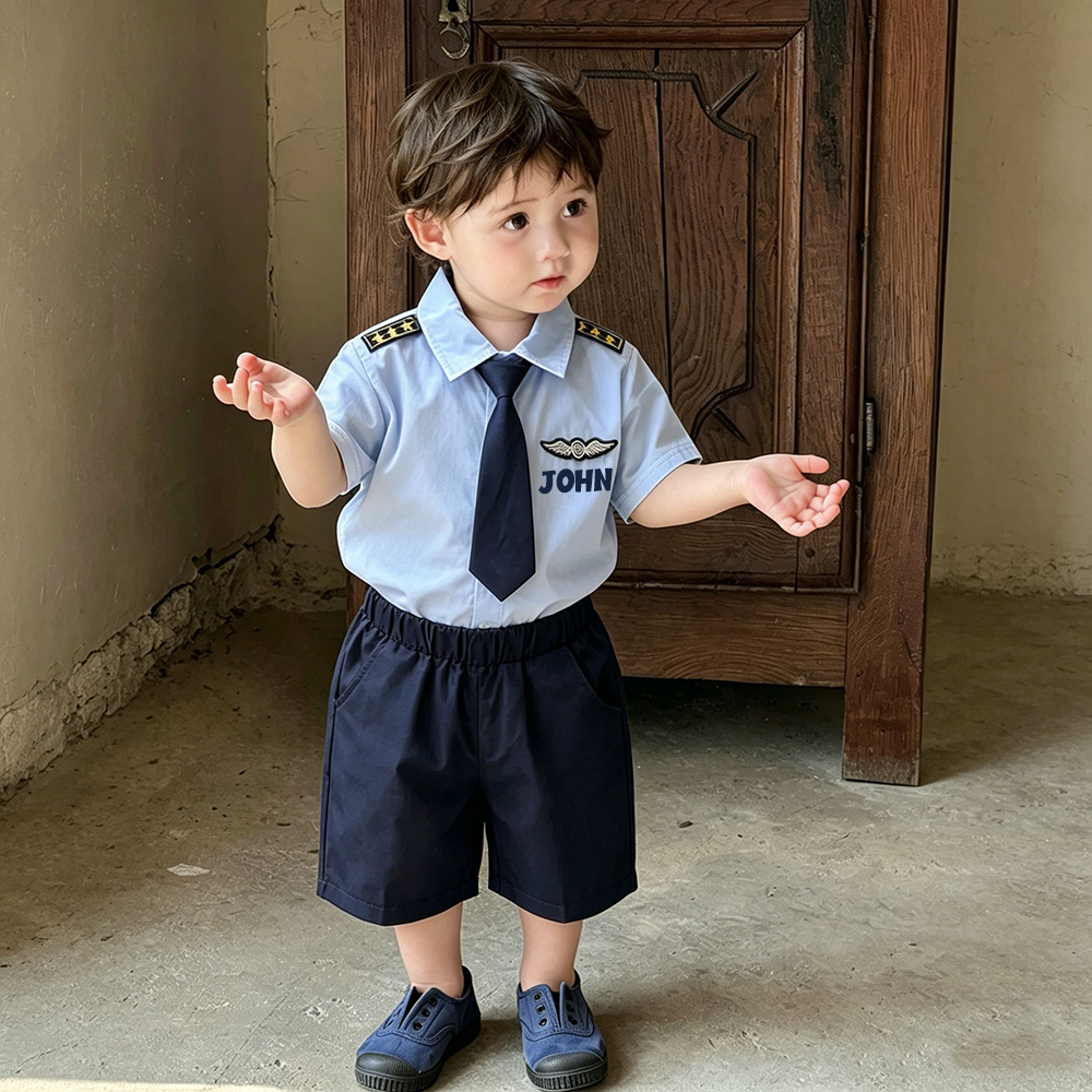 Personalized Baby Pilot Short-Sleeved Shirt and Shorts Set | CWBaby498