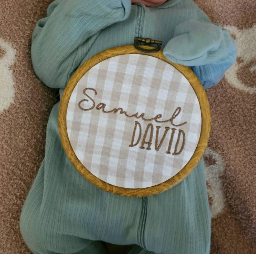 Personalized Hand Embroidery Baby Name Announcement Sign | CWBaby500
