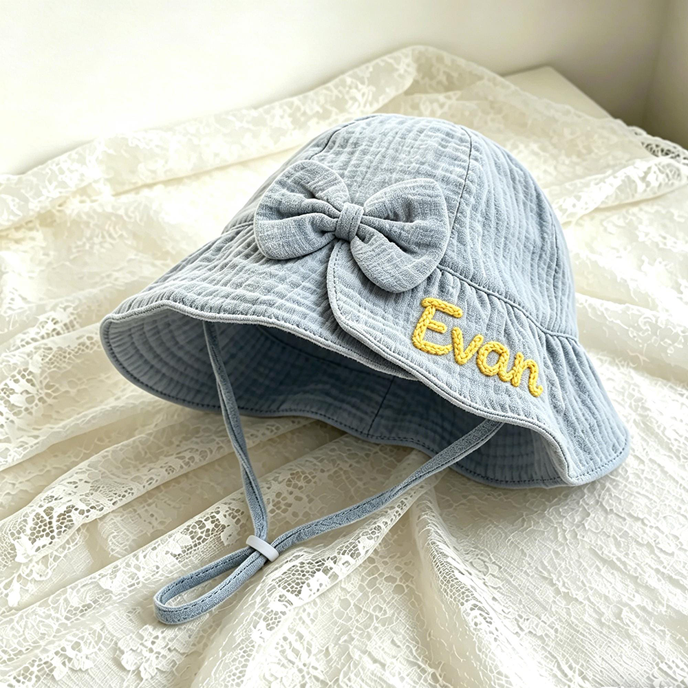 Personalized Hand Embroidered Baby Summer Bow Hat | CWBeach247
