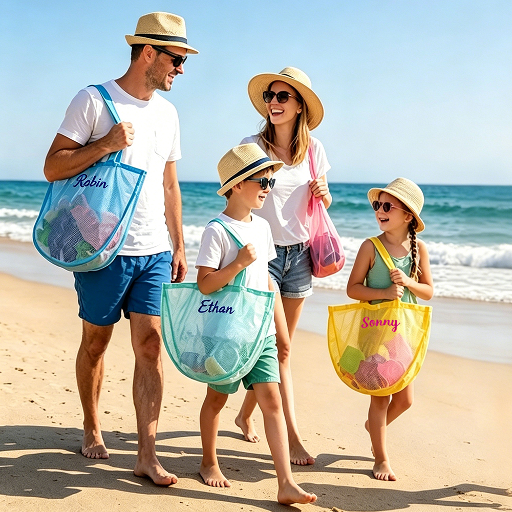 Personalized Embroidered Seashell Zipper Mesh Beach Bag | CWBeach249