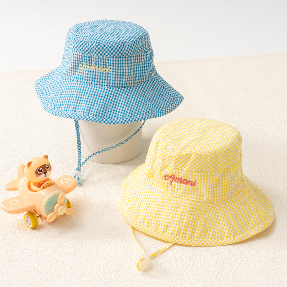 Personalized Embroidery Colourful Gingham Kids Bucket Hat | CWBeach250