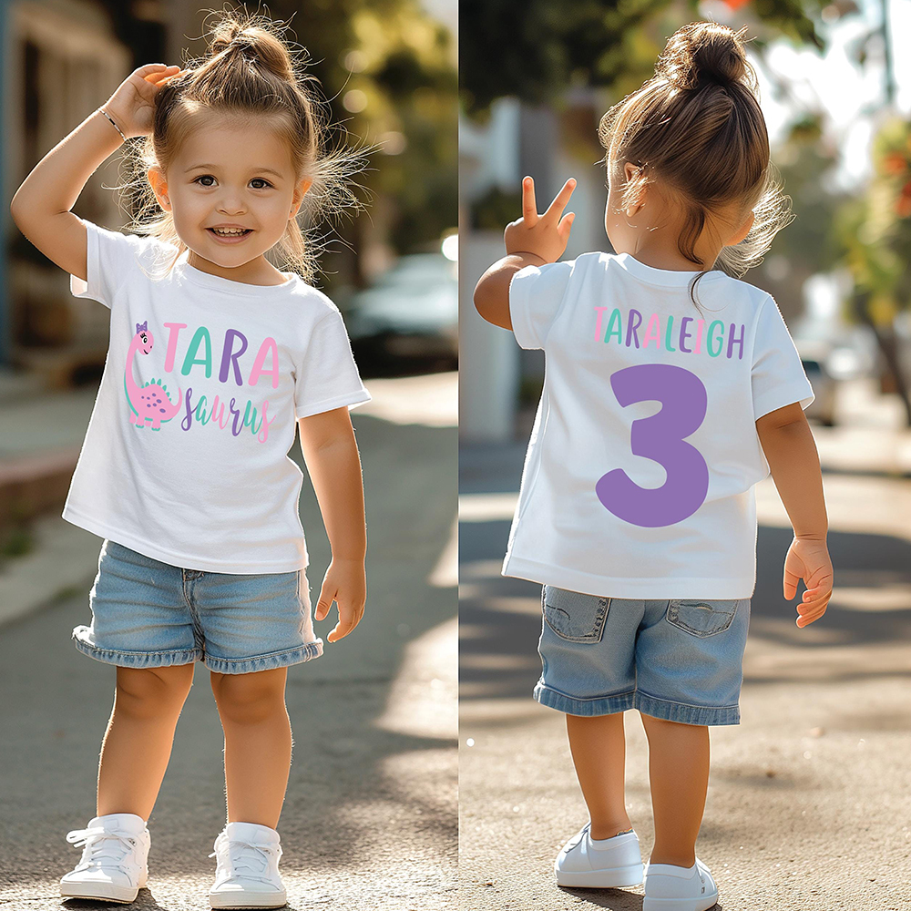 Personalized Cute Dinosaur Girl Birthday T-Shirt | inBirth17
