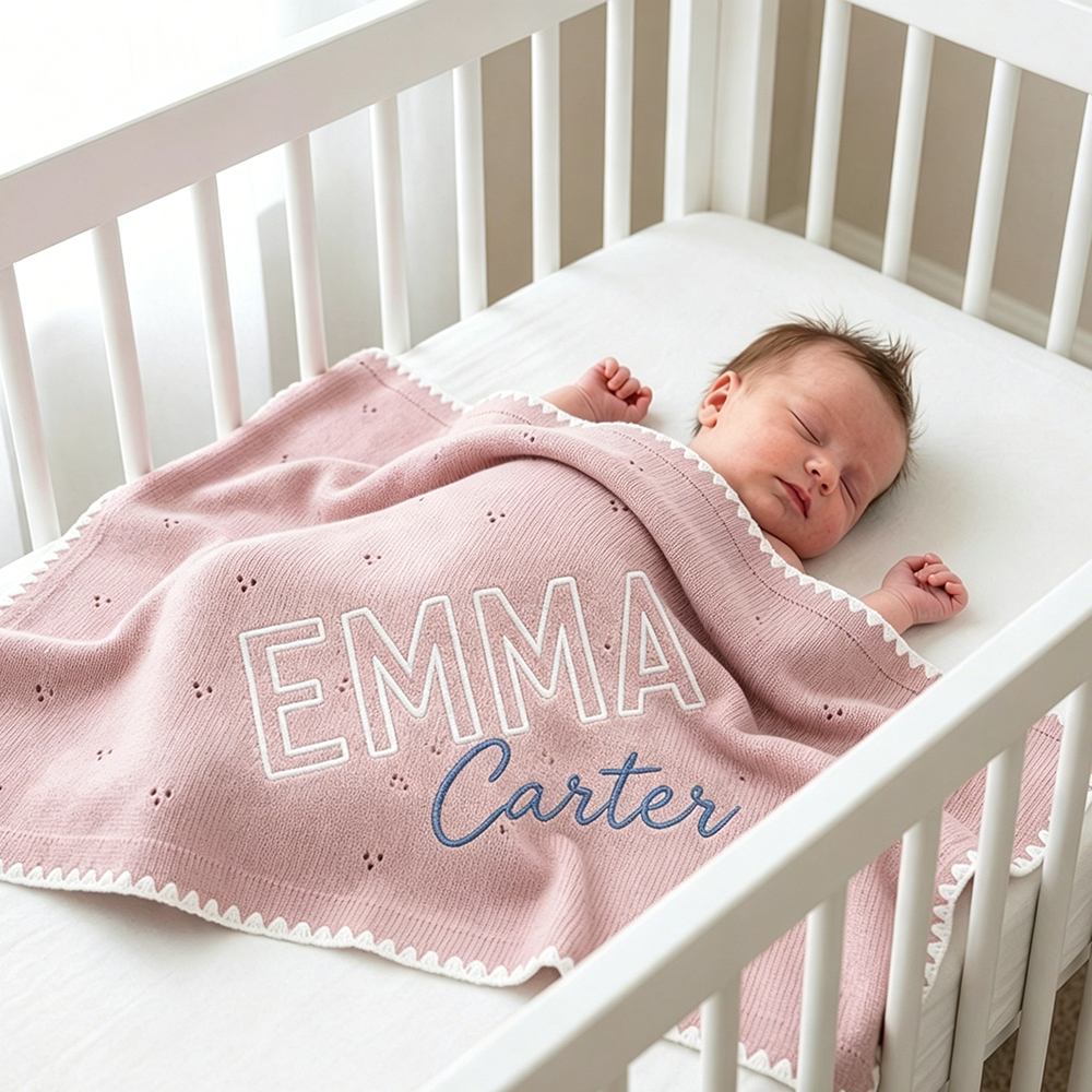Personalized Embroidered Soft Pointelle Knit Baby Blanket | CWBaby504
