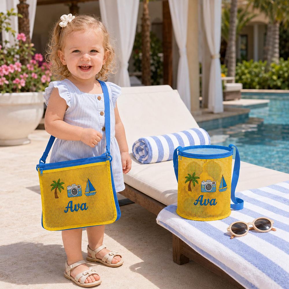 Personalized Embroidered Kids Mesh Beach Bag Set | CWBeach251
