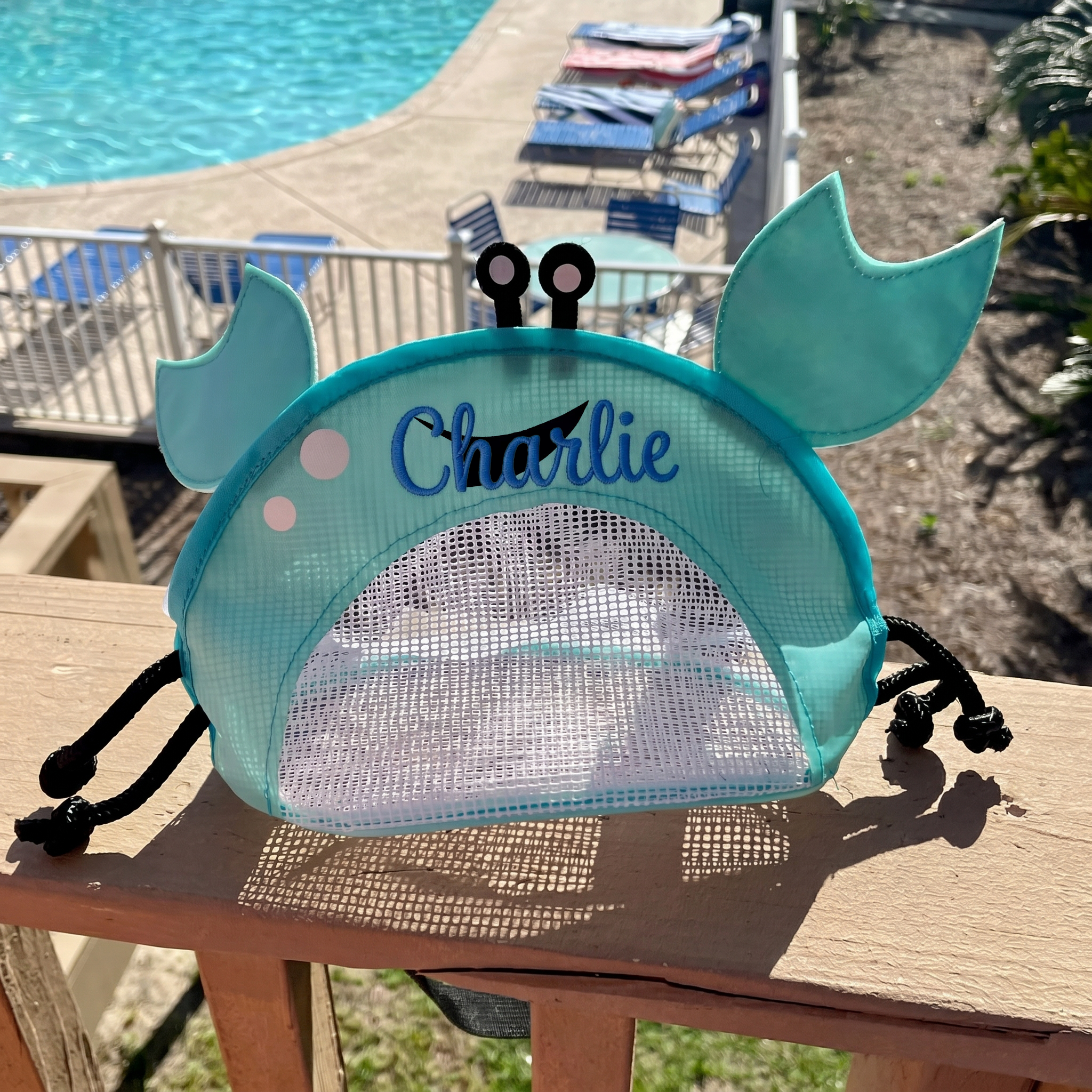 Personalized Embroidery Crab Seashell Zipper Mesh Beach Bag | CWBeach255