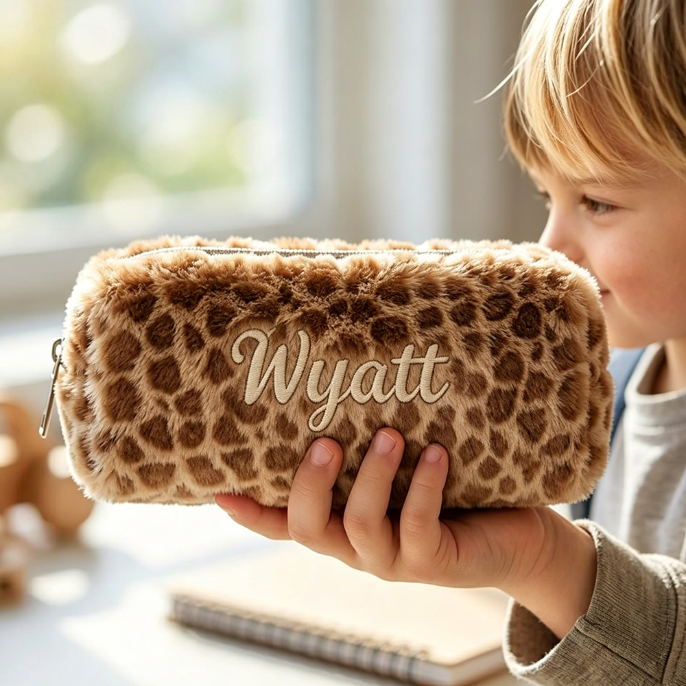 Personalized Embroidered Kids Soft Leopard Pencil Pouch | CWPack376