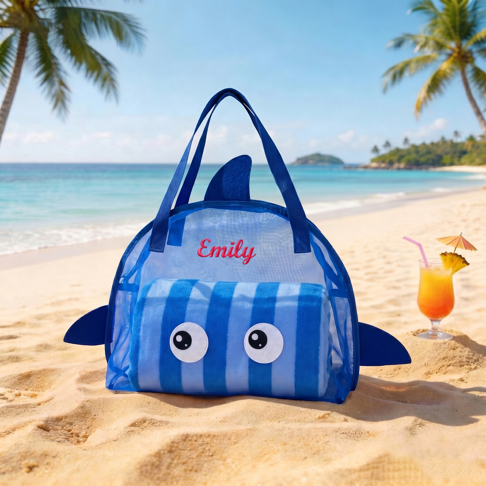 Personalized Embroidered Seashell Zipper Mesh Beach Bag | CWBeach256