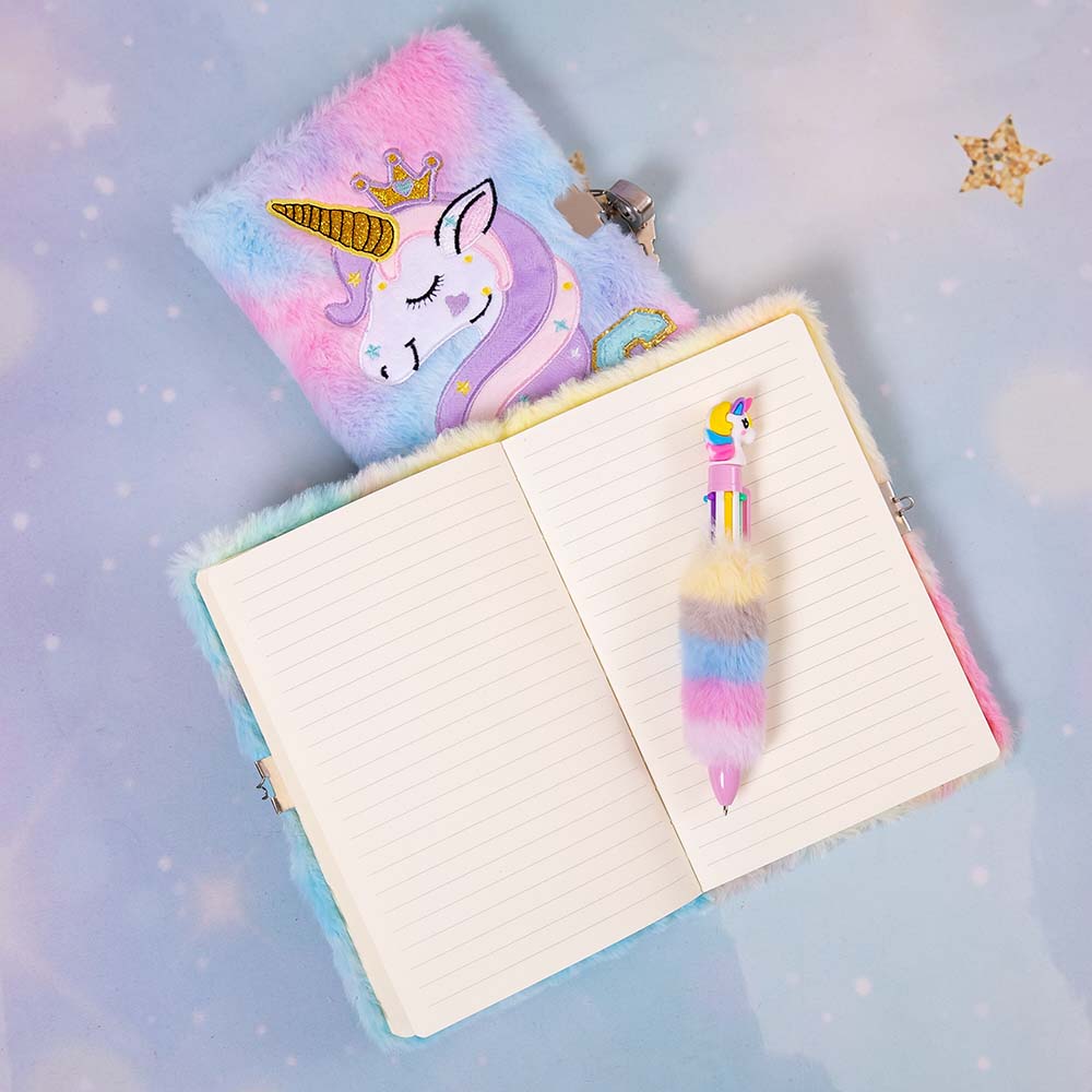 Personalised Chenille Patch Unicorn Fluffy Diary and Pen Set | CWToy196