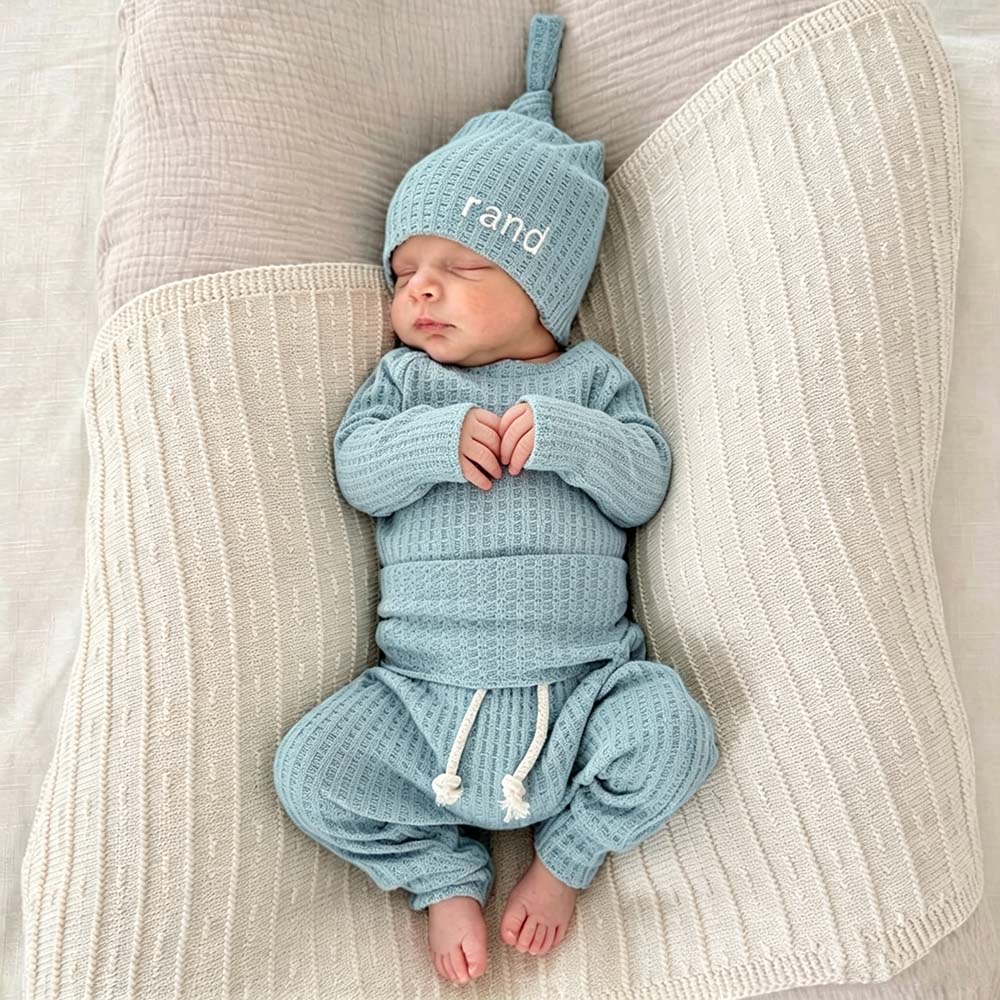 Personalized Embroidered Waffle Knit Baby Coming Home Outfit | CWBaby513