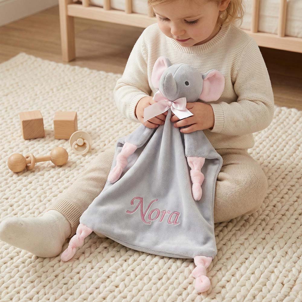 Personalized Embroidered Cute Animal Baby Security Blanket | CWToy199