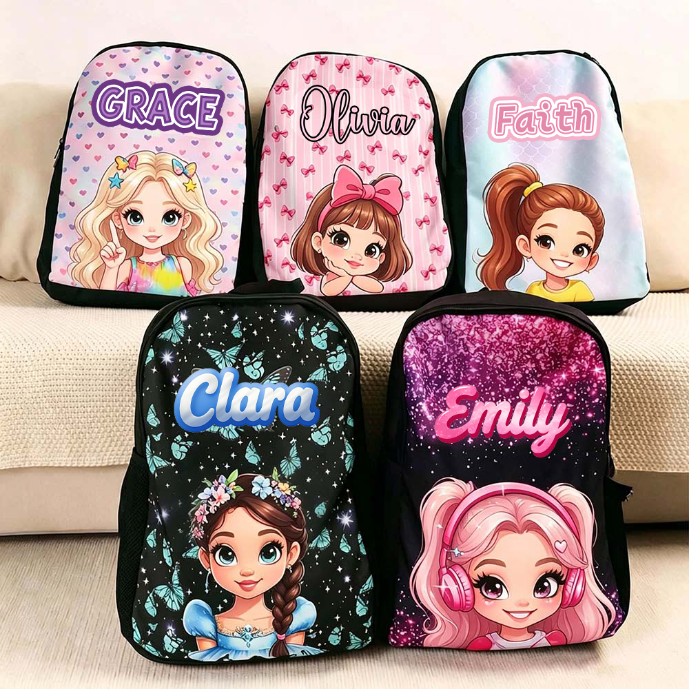 Personalized Cartoon Girl Backpack Set | CWPack386