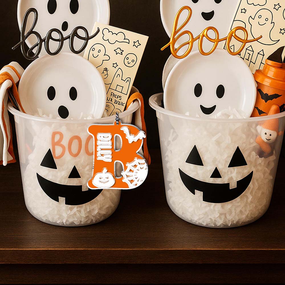 Personalized Halloween Retro Initial Name Tag | CWHalloween79