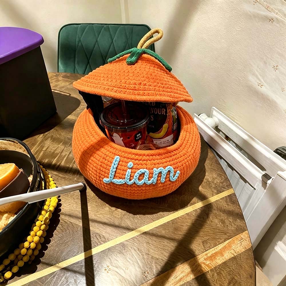 Personalized Hand Embroidered Halloween Pumpkin Treat Bucket | CWHalloween106
