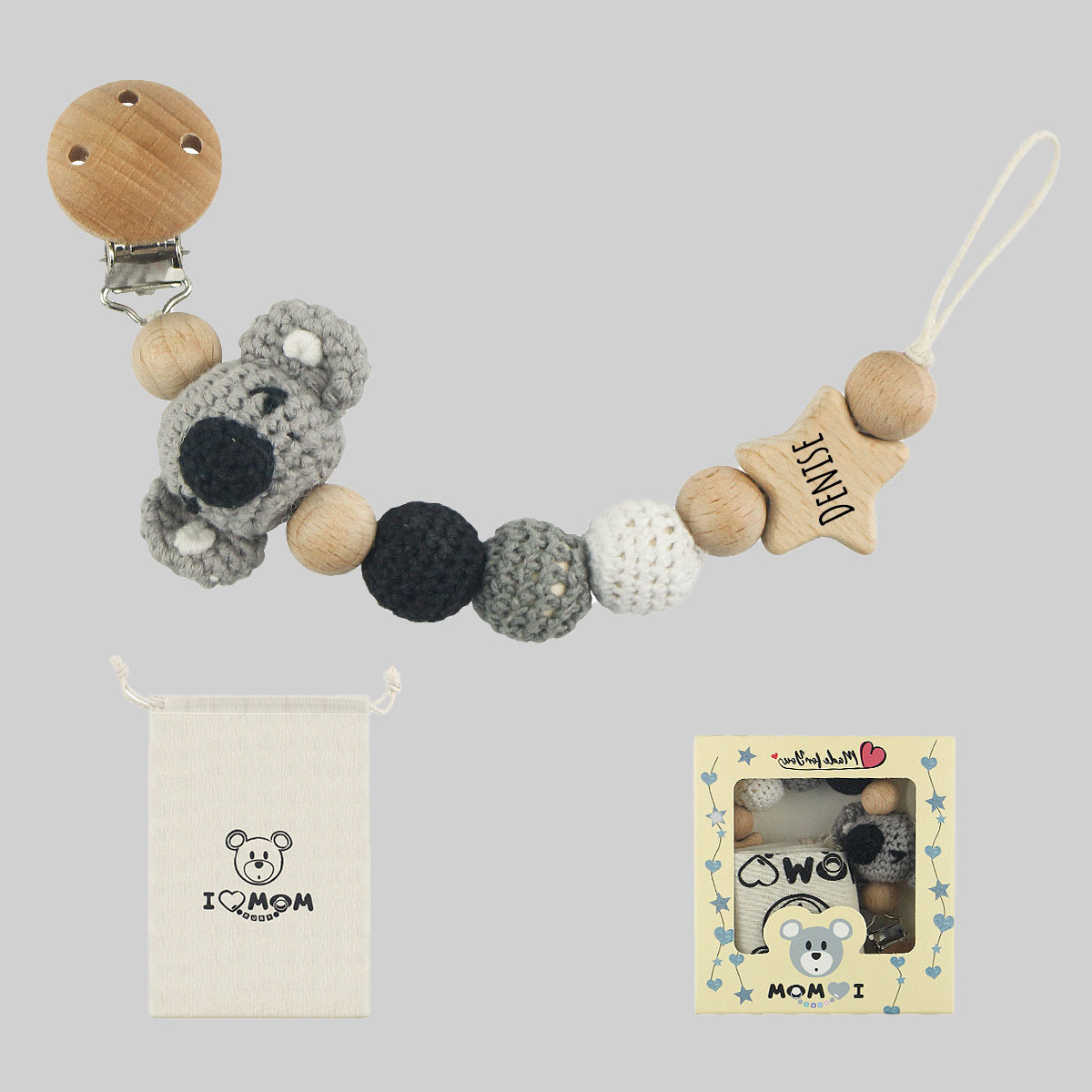 Personalized Baby Pacifier Crochet Animals Clip | CWBaby42