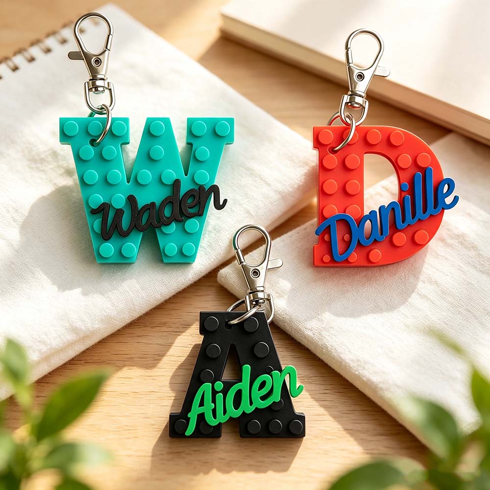 Personalized 3D Printed Brick Style Name Keychain | CWGift93