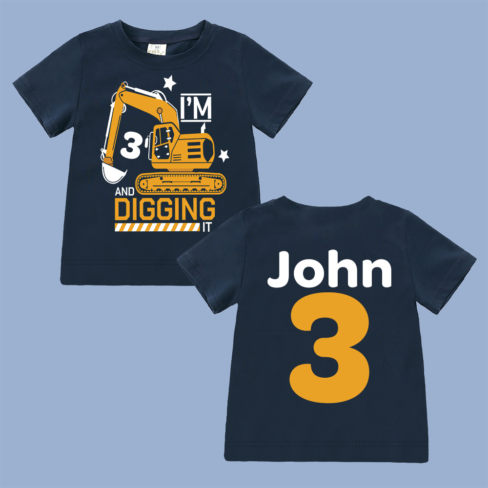 Personalized Construction Digging It Truck Birthday T-Shirt | inBirth26
