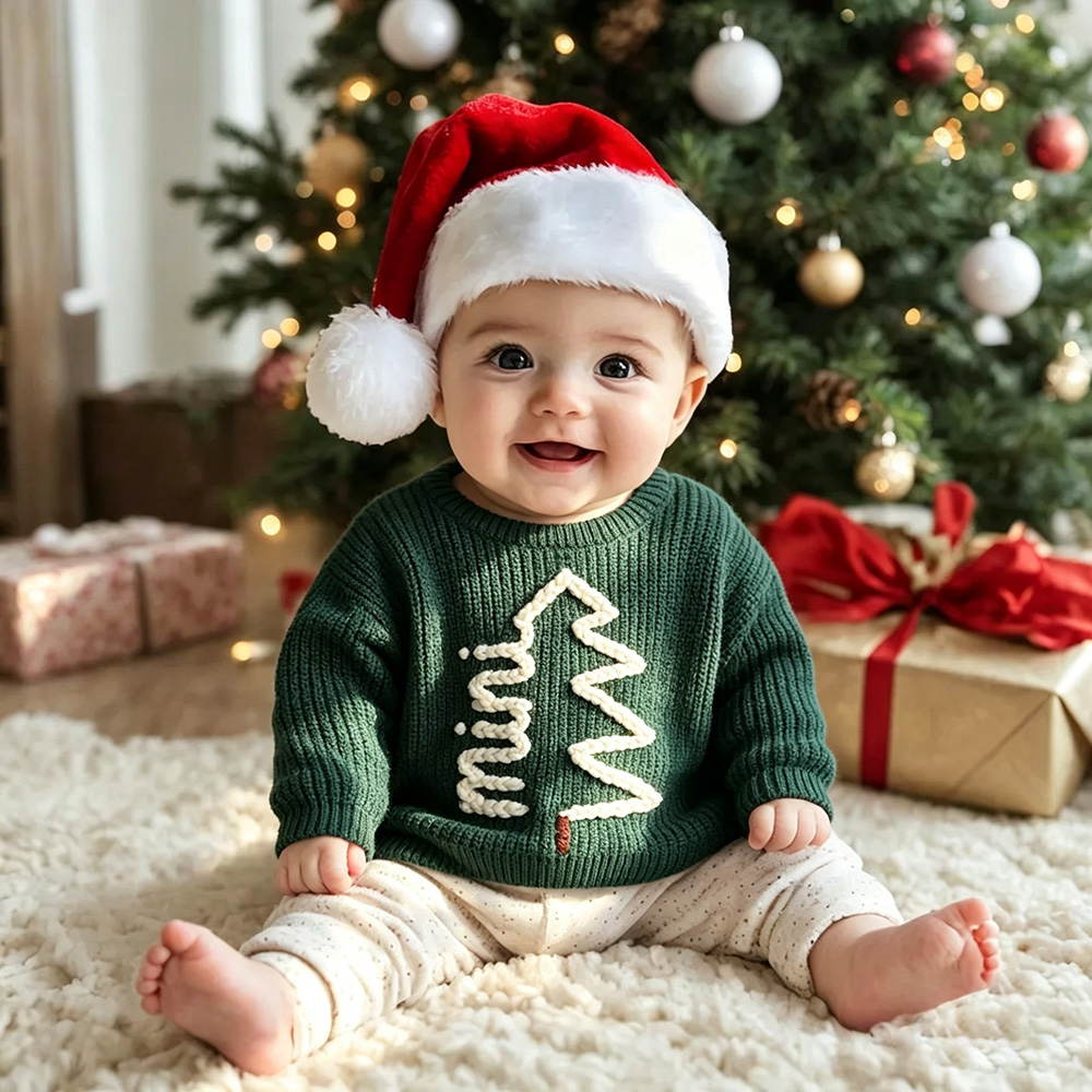 Personalized Hand Embroidered Christmas Tree With Name Sweater | MCGift370