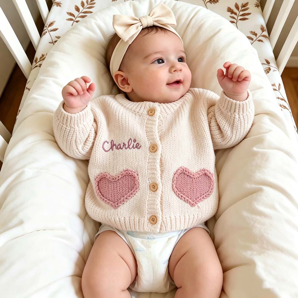 Personalized Embroidered Baby Heart Cardigan | CWBaby521