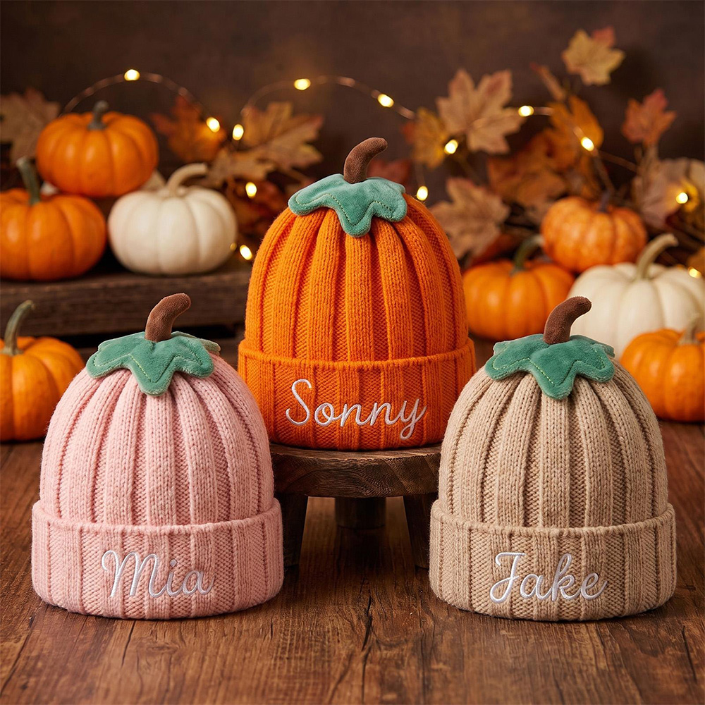 Personalized Embroidered Pumpkin Wool Beanie | CWHalloween126
