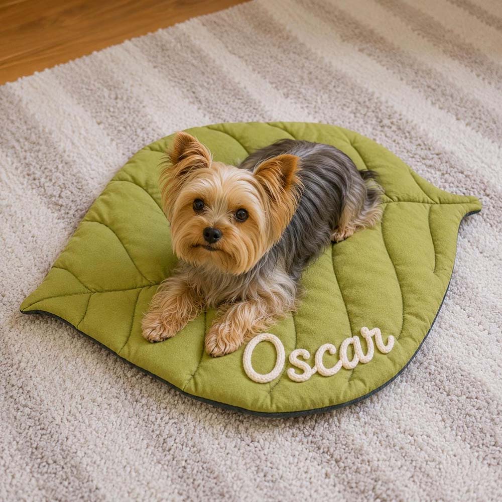 Personalized Embroidered Reversible Leaf Pet Mat | BKPet571