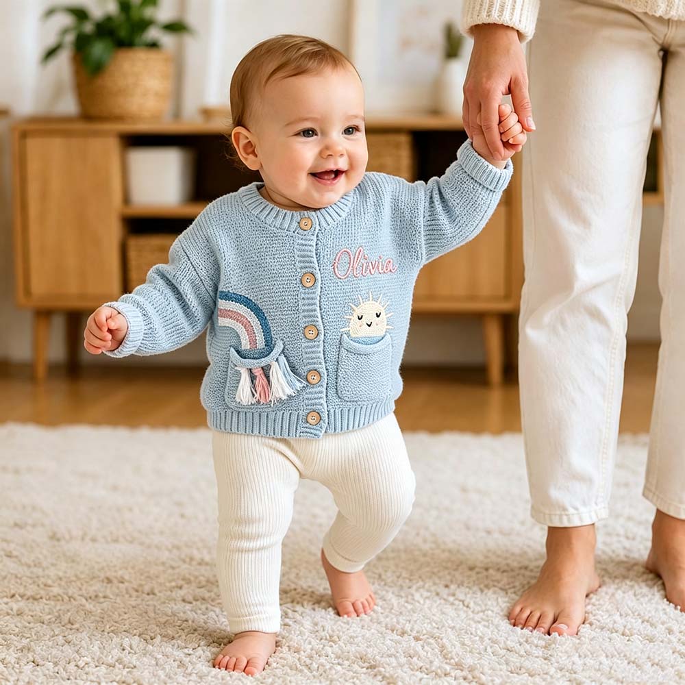 Personalized Embroidered Baby Sunshine Rainbow Cardigan | CWBaby522