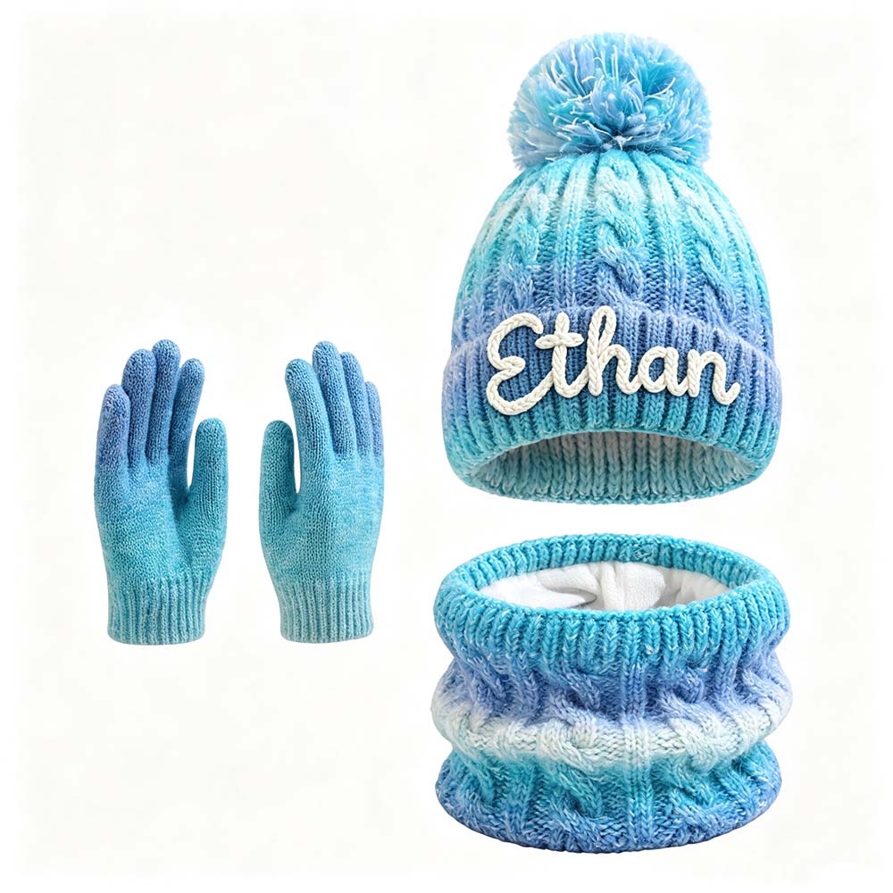 Personalized Hand Embroidered Gradient Knit Winter Outfit Set | HSKid86