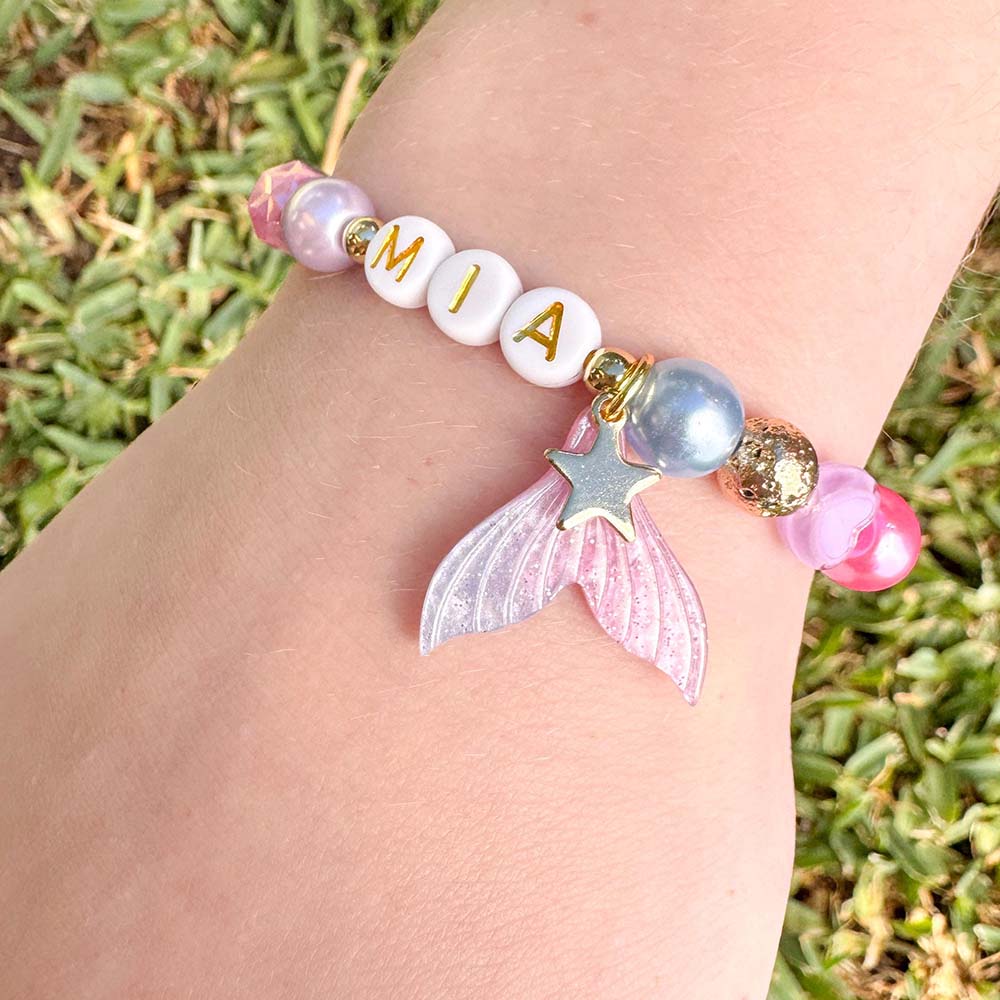 Personalized Mermaid Kids Name Charm Bracelet and Necklace Set | CWGift102