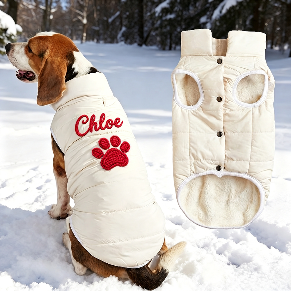 Personalized Hand Embroidered Pet Winter Warm Puffer Vest | BKPet576