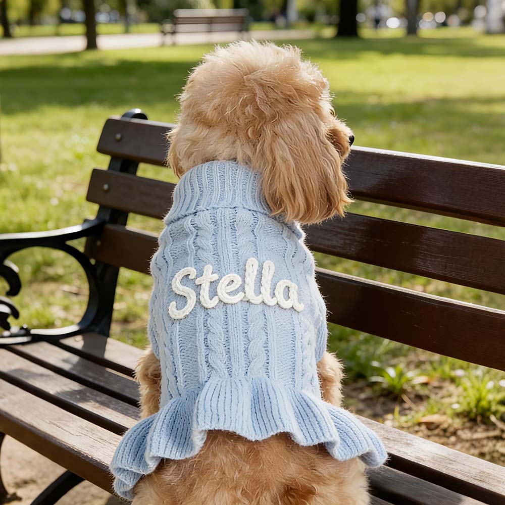 Personalized Hand Embroidered Pet Knitted Ruffle Sweater Dress | BKPet578