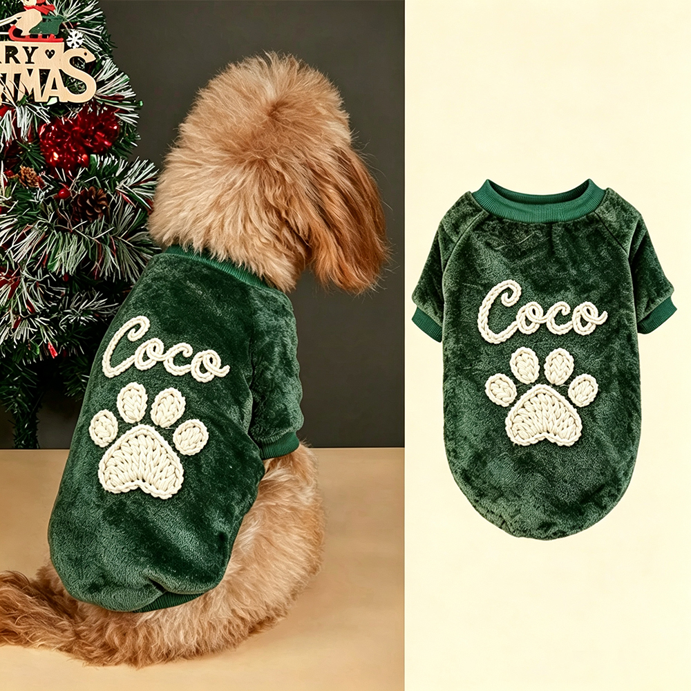Personalized Hand Embroidered Christmas Pet Fleece Thermal Outfit | BKPet579