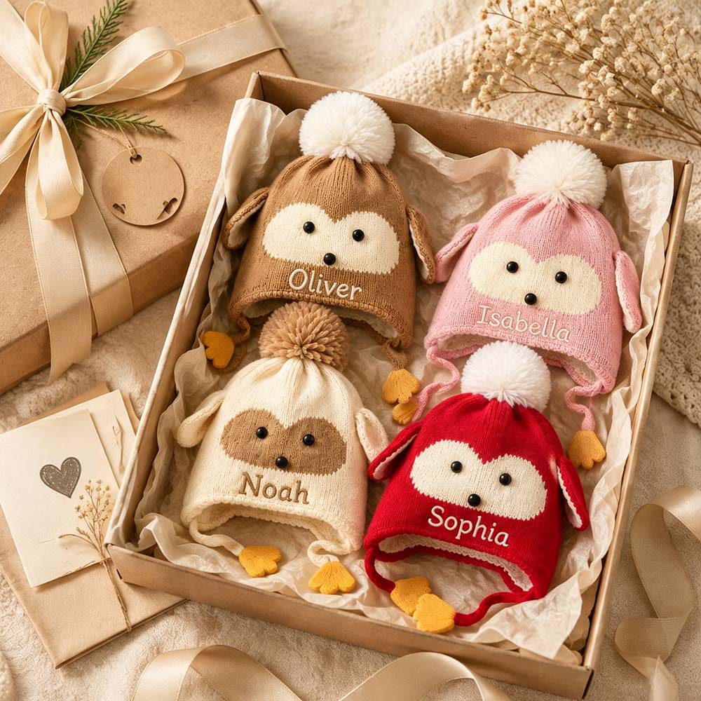 Personalized Embroidery Animal Ear Knit Beanie Hat | HSKid91