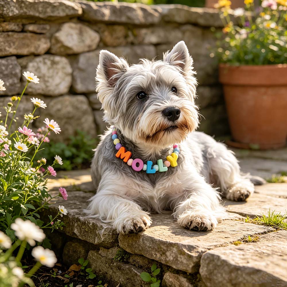 Personalized Colorful Letter Beaded Adjustable Puppy Name Necklace | BKPet581