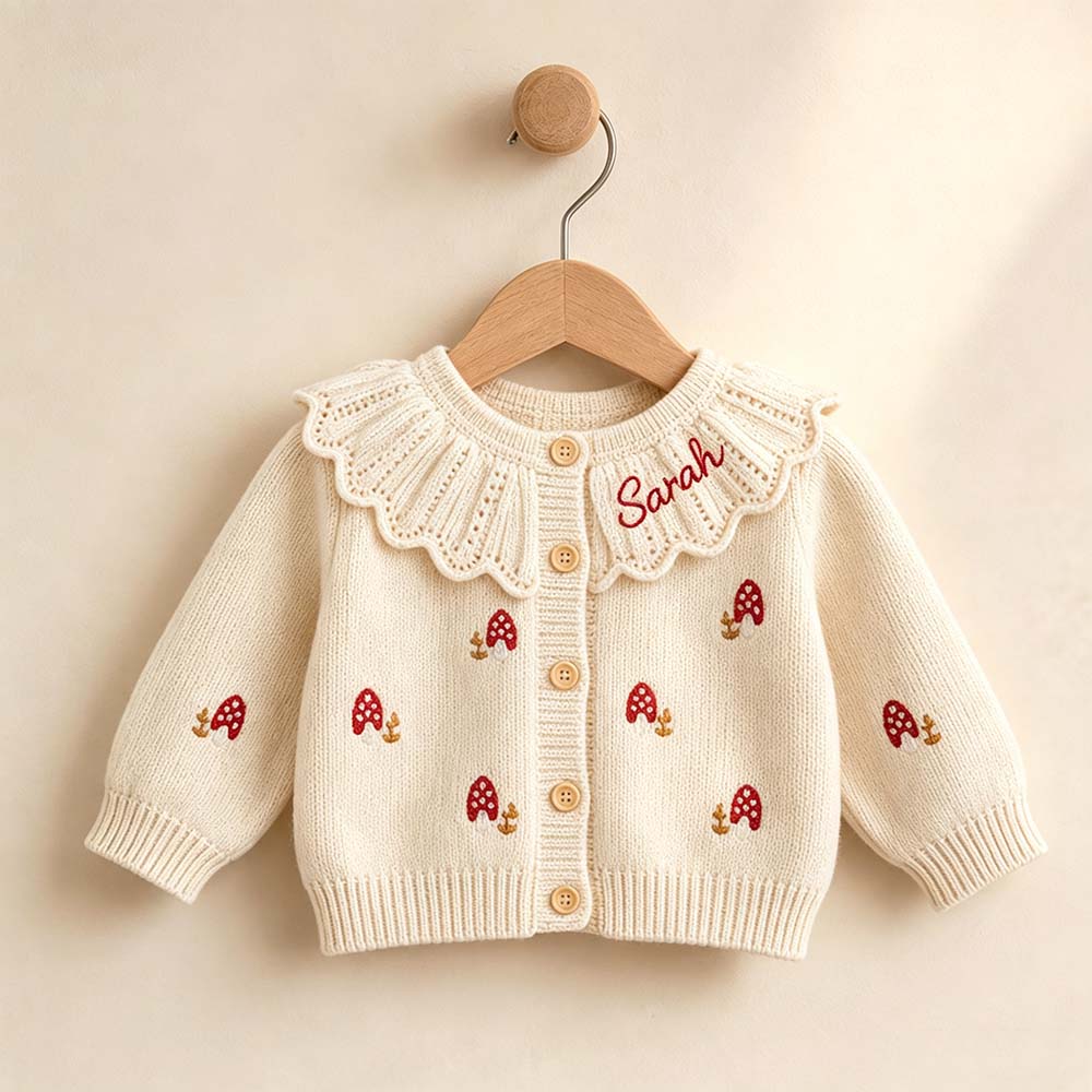 Personalized Embroidered Baby Mushroom Cardigan | CWBaby526