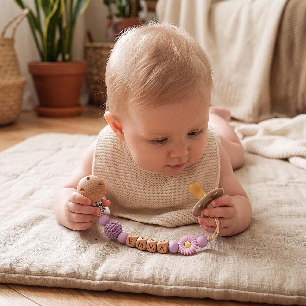 Personalized Baby Wooden Letter Bead Pacifier Clip | CWToy205